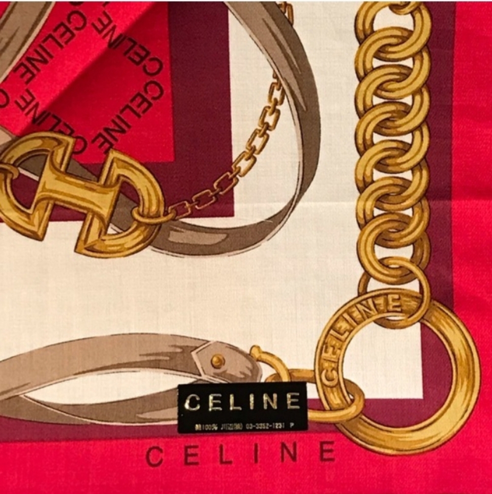 Celine Red and Gold Chain Motif Scarf / Bandana LNC - Picture 2 of 11